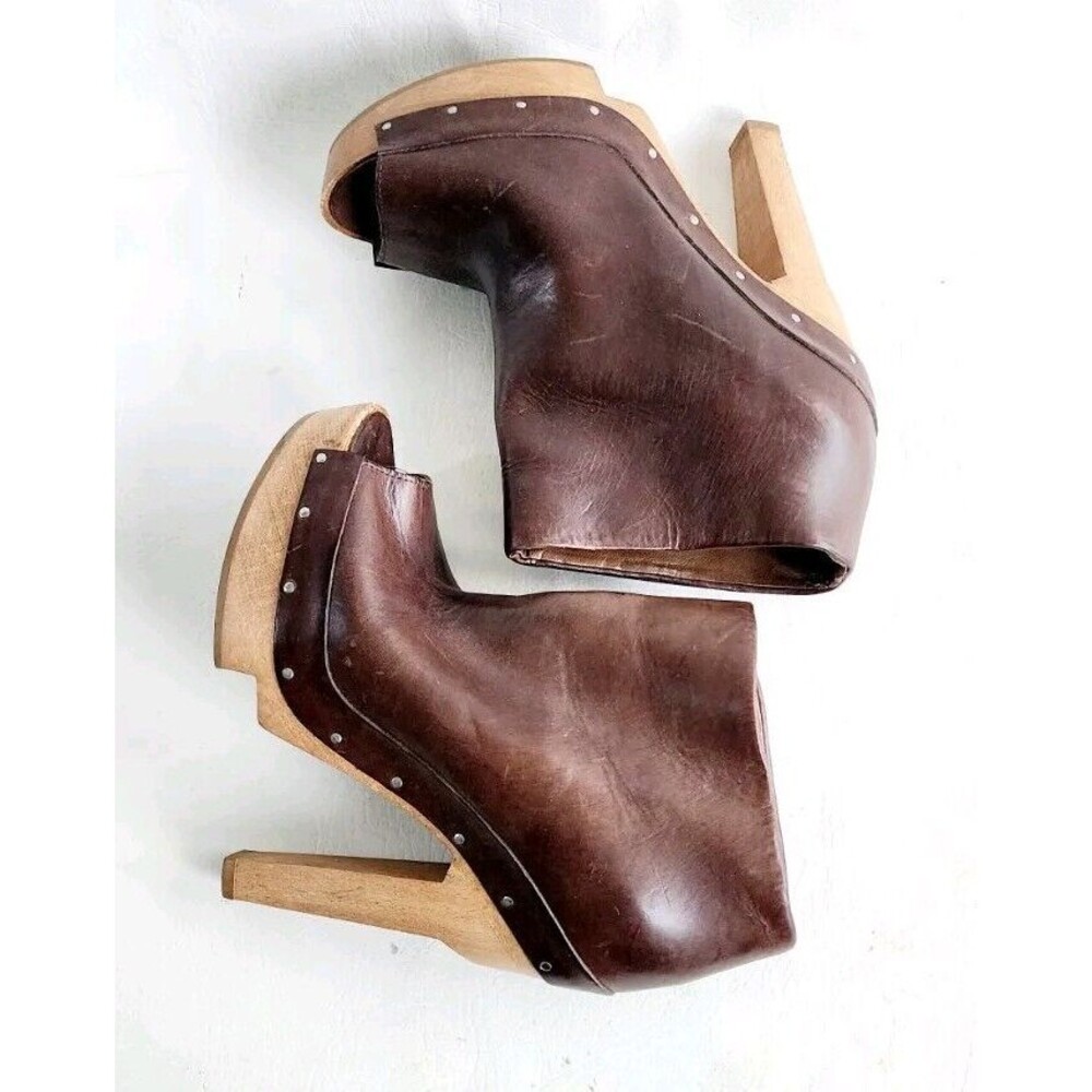 Marni Peep Toe Brown Wooden Heels Booties Clogs Size 36 (US 6)